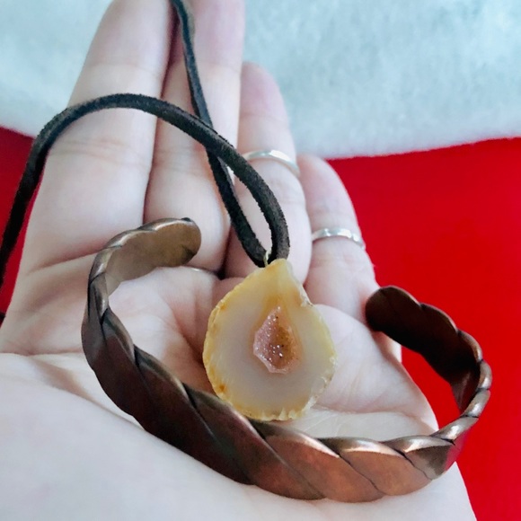 Vintage Copper Bronze Bracelet Geode Necklace SET - Picture 4 of 9